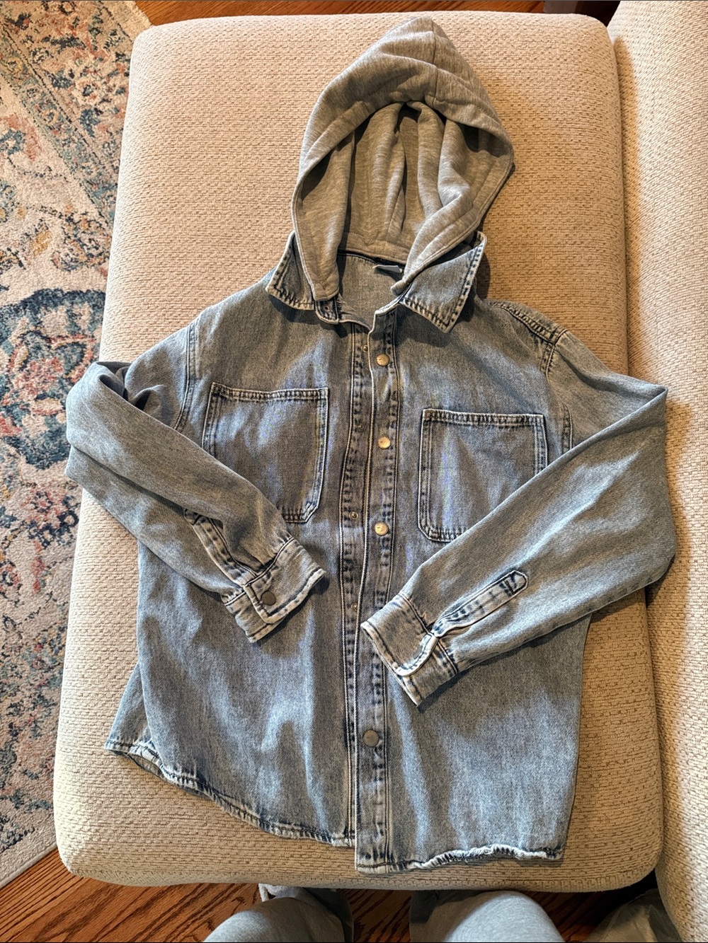 Zara Light Gray Hooded Denim Shirt Jacket